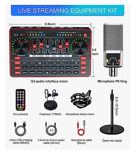 YQVEOT Podcast Set, G3 Profi-Soundkarte, USB-Mikrofon & Mixer-Interface für PC/Smartphone, Studio-Aufnahme