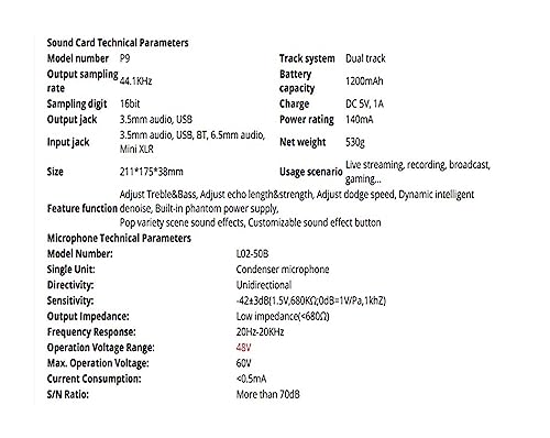 AUBEST Soundkarten-Kit, Studio-Soundkarten-Kit, Schnittstellenmixer mit Mikrofon und Kopfhörer for Live-Übertragung
