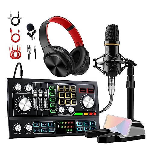 AUBEST Soundkarten-Kit, Studio-Soundkarten-Kit, Schnittstellenmixer mit Mikrofon und Kopfhörer for Live-Übertragung