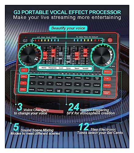 YQVEOT Podcast Set, G3 Profi-Soundkarte, USB-Mikrofon & Mixer-Interface für PC/Smartphone, Studio-Aufnahme