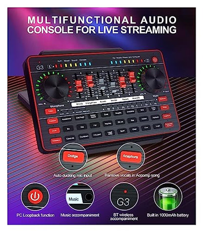 YQVEOT Podcast Set, G3 Profi-Soundkarte, USB-Mikrofon & Mixer-Interface für PC/Smartphone, Studio-Aufnahme