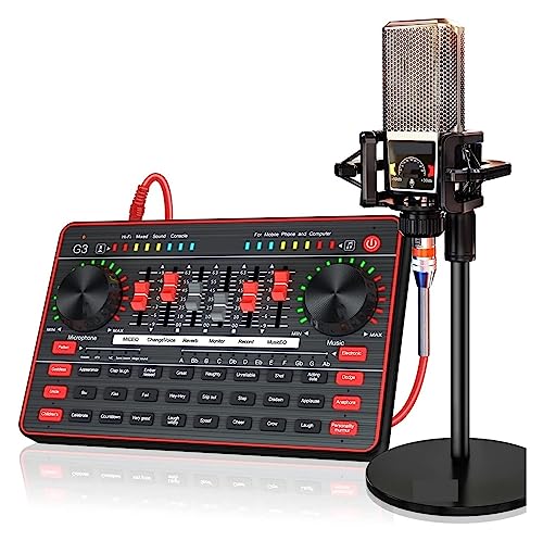 YQVEOT Podcast Set, G3 Profi-Soundkarte, USB-Mikrofon & Mixer-Interface für PC/Smartphone, Studio-Aufnahme