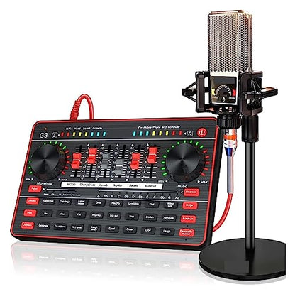 YQVEOT Podcast Set, G3 Profi-Soundkarte, USB-Mikrofon & Mixer-Interface für PC/Smartphone, Studio-Aufnahme