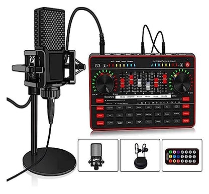 YQVEOT Podcast Set, G3 Soundkarte mit L9 Mikrofon (Black), USB-Interface für Webcast & Gesang