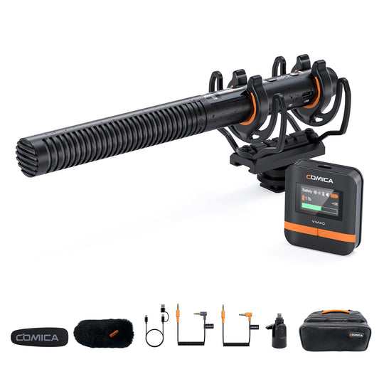 COMICA VM40 Kabellos-Richtmikrofon, 32Bit Float, 32G Onboard-Recording, Shotgun für Kameras (1RX+1TX)