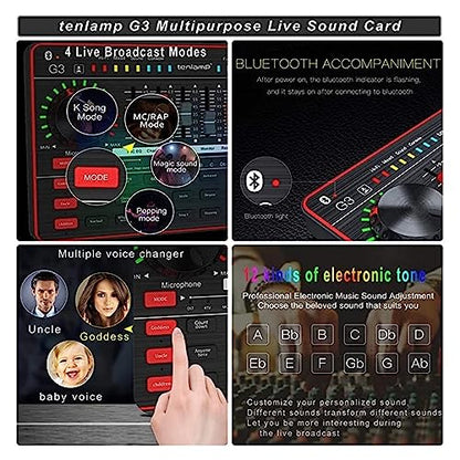 YQVEOT Podcast Set, G3 Soundkarte mit L9 Mikrofon (Black), USB-Interface für Webcast & Gesang