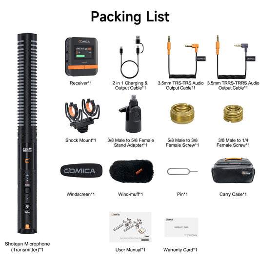 COMICA VM40 Kabellos-Richtmikrofon, 32Bit Float, 32G Onboard-Recording, Shotgun für Kameras (1RX+1TX)